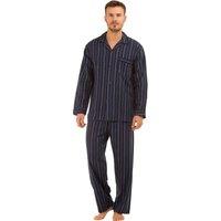 Haigman Men's Men's Yarn Dyed Brushed Cotton Button Through Pyjama Set in Mid Navy | Size: 2XL
