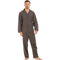 Haigman Men's Men's Yarn Dyed Brushed Cotton Button Through Pyjama Set in Dark Navy | Size: 2XL