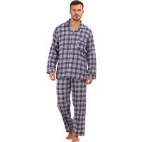 Haigman Men's Men's Yarn Dyed Brushed Cotton Button Through Pyjama Set in Mid Blue | Size: 2XL