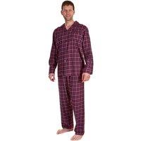Haigman Men's Men's Yarn Dyed Brushed Cotton Button Through Pyjama Set in Burgundy | Size: 2XL