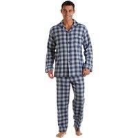 Haigman Men's Men's Yarn Dyed Brushed Cotton Button Through Pyjama Set in Blue | Size: 2XL