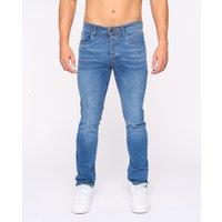Crosshatch Malcolm Men's Slim Fit 5-Pocket Stretch Jeans in Mid Blue | Size: 32R