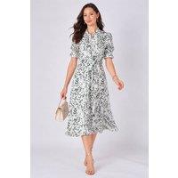 Love Sunshine Women's Green Leaf Print Tie Waist Midi Dress | Size: 14