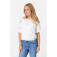 Izabel London Women's Embroidered Crochet Texture Blouse in White | Size: Medium/Large