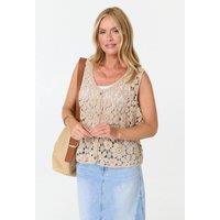 Izabel London Women's Crochet Texture Sleeveless Vest Top in Beige | Size: Medium/Large