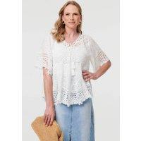 Izabel London Women's Crochet Lace Texture Relaxed Blouse in White | Size: Medium/Large