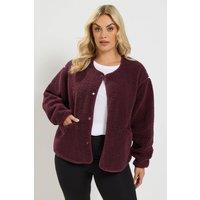 Yours Women's Collarless Fleece Jacket in Burgundy | Size: 14