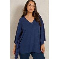 Evans Women's V-Neck Cape Top in Dark Navy | Size: 22-24