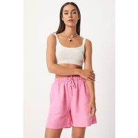 Happiness Istanbul Women's High Waist Wide Leg Cotton Shorts in Light Pink | Size: XS