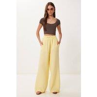 Happiness Istanbul Women's Wide Leg Drawstring Waist Pants with Binding Detail in Lemon | Size: 2XL
