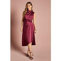 Coast Women's Satin Midi Dress With Twist Waist in Berry | Size: 18
