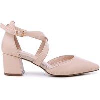 Paradox London Women's 'Ffion' Wide Fit Mid Block Heel Cross Strap Court Shoe in Nude | Size: 3E