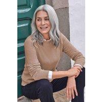 WoolOvers Women's Cashmere & Merino Crew Neck Knitted Jumper in Camel | Size: 2XL