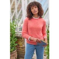 WoolOvers Women's Cashmere & Merino Crew Neck Knitted Jumper in Coral | Size: 2XL