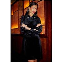 Yumi Women's Black Long Sleeve Velvet Tunic With Diamante Collar | Size: 14
