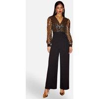Yumi Women's Black & Gold Sequin Wrap Over Jumpsuit | Size: 10
