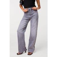 Pink Vanilla Women's Light Grey Diamante Side Wide Leg Jeans | Size: 8