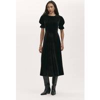 Finery London Women's Mela Velvet Midi Tea Dress in True Black | Size: 16
