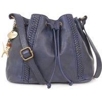 Catwalk Collection Handbags Women's Francesca Leather Cross Body Bucket Bag in Blue | Size: Medium