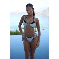 LEMONLUNAR Women's Sparkle bikini set silver glitter, stretch bandage fabric, halterneck in Black | Size: 8-10