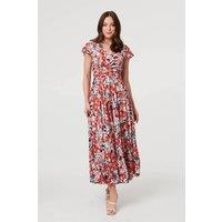 Izabel London Women's Ruched Tie Back Cap Sleeve Maxi Dress in Orange | Size: 8