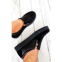 IKRUSH Women's Leah Crystal Suede Zip Pumps Trainers in Black | Size: 3