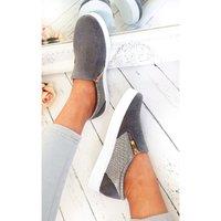 IKRUSH Women's Leah Crystal Suede Zip Pumps Trainers in Grey | Size: 3
