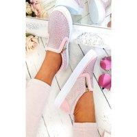IKRUSH Women's Leah Crystal Suede Zip Pumps Trainers in Pink | Size: 3