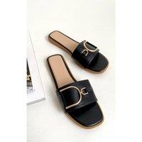 IKRUSH Women's Ashleigh Gold Detail Sliders in Black | Size: 3