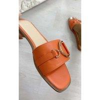 IKRUSH Women's Ashleigh Gold Detail Sliders in Orange | Size: 3