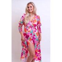 IKRUSH Women's Haniya Wrap Front Printed Midi Dress in Pink | Size: 8
