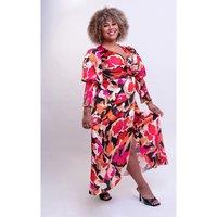 IKRUSH Women's Haniya Wrap Front Printed Midi Dress in Black | Size: 10