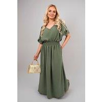 IKRUSH Women's Zamara V Neck Short Sleeve Maxi Dress With Button Detail in Khaki | Size: S/M