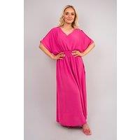 IKRUSH Women's Zamara V Neck Short Sleeve Maxi Dress With Button Detail in Fuchsia | Size: Medium/Large