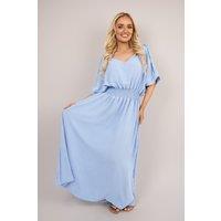 IKRUSH Women's Zamara V Neck Short Sleeve Maxi Dress With Button Detail in Light Blue | Size: S/M