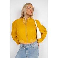 IKRUSH Women's Melina Cropped Long Sleeve Zip Up Puffer Jacket in Mustard | Size: Medium