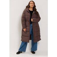 Yours Women's Longline Puffer Coat in Brown | Size: 30-32