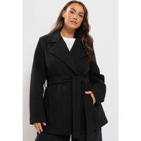 Yours Women's Belted Wrap Coat in Black | Size: 30-32