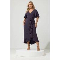 Yours Women's Ruffle Wrap Maxi Dress in Aubergine | Size: 26-28