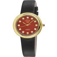 GV2 Women's Arezzo Diamond Red Jasper Dial Red Jasper Dial Leather Watch in Black