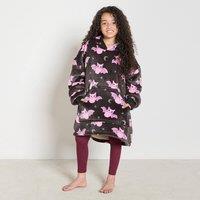 OHS Girl's Kids Halloween Print Hoodie Blanket Flannel Sherpa Wearable Throw in Black