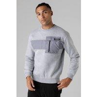 Firetrap Men's Regular Fit Cotton Rich Crew Neck Sweatshirt with Chest Pocket in Light Grey | Size: Large