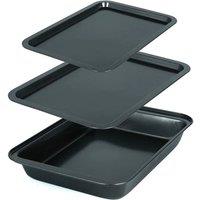 NESTLUNE 3 PIECE NEW LARGE NON STICK OVEN BAKING ROASTING PAN in Black | Size: 100 cm x 60 cm