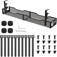 FLAVORA Black Cable Management Metal Under Desk Tray | Size: 100 cm x 15 cm