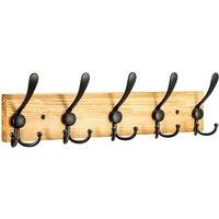 Kelvenix Mount Rail Wooden Hooks Wall 5 Triple in Brown