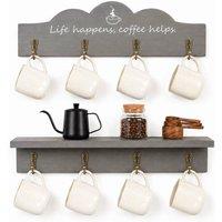 Kelvenix Grey 2pcs Wall Mounted Coffee Mug Holder with 8 Hooks