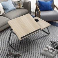 PAWNORA Folding Laptop Table Stand White Walnut 5 Levels Adjustable in Natural | Size: 0.6m2