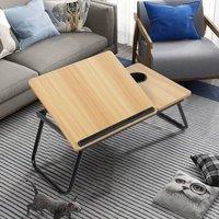PAWNORA Folding Laptop Table Walnut 5 Levels Adjustable in Brown | Size: 0.6m2