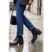 Spot On Women's Chunky Heel Chelsea Ankle Wellington Boots in True Black | Size: 6