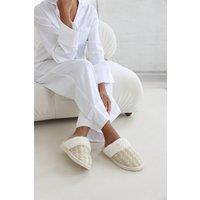 Where's That From Women's 'Celeste' Sequin Tweed Mule Slippers With Faux Fur Trim in Beige | Size: 4